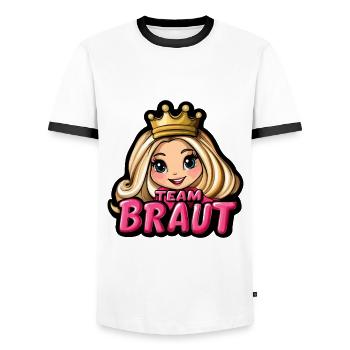 Team Bride Wedding Hen - Men's Ringer Shirt - white/black - Front - AI Model Female 172 light (172cm) & AI Model Male 178 dark (178cm)