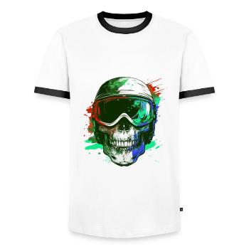 Ski Skull Ski Goggles - Men's Ringer Shirt - white/black - Front - AI Model Female 172 light (172cm) & AI Model Male 178 dark (178cm)