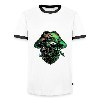Pirate Skull Captain - Men's Ringer Shirt - white/black - Front - AI Model Female 172 light (172cm) & AI Model Male 178 dark (178cm)