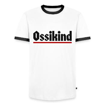Ossikind - Ostdeutscher Ostdeutschland DDR Ossi - Männer Kontrast-T-Shirt - Weiß/Schwarz - Vorne - AI Model Female 172 light (172cm) & AI Model Male 178 dark (178cm)