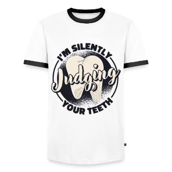 Dentiste Dentiste - T-shirt contrasté Homme - blanc/noir - Devant - AI Model Female 172 light (172cm) & AI Model Male 178 dark (178cm)