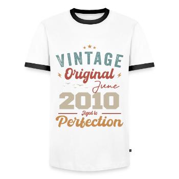 June 2010 Aged to Perfection June 2010 vintage - Men's Ringer Shirt - white/black - Front - AI Model Female 172 light (172cm) & AI Model Male 178 dark (178cm)