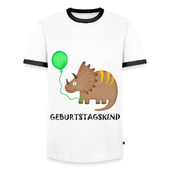 Birthday Boy Triceratops Dino Birthday - Men's Ringer Shirt - white/black - Front - AI Model Female 172 light (172cm) & AI Model Male 178 dark (178cm)