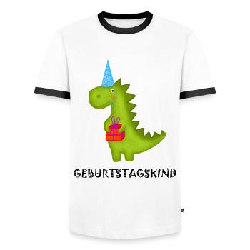 Anniversaire Garçon Tyrannosaurus Rex Dino T-Rex Fête - T-shirt contrasté Homme - blanc/noir - Devant - AI Model Female 172 light (172cm) & AI Model Male 178 dark (178cm)