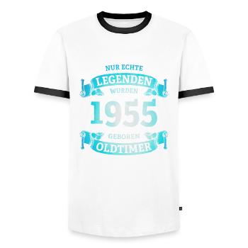 Real legends were born in 1955 70th Birthday - Men's Ringer Shirt - white/black - Front - AI Model Female 172 light (172cm) & AI Model Male 178 dark (178cm)