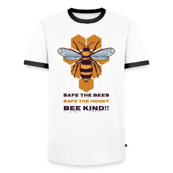 Save the bees Safe the bees honey bee bee - Men's Ringer Shirt - white/black - Front - AI Model Female 172 light (172cm) & AI Model Male 178 dark (178cm)