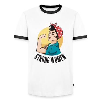 strong women Starke Frau Frauen - Männer Kontrast-T-Shirt - Weiß/Schwarz - Vorne - AI Model Female 172 light (172cm) & AI Model Male 178 dark (178cm)