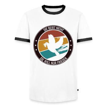 Friedenstaube Weltfriedenstag World Peace Day - Männer Kontrast-T-Shirt - Weiß/Schwarz - Vorne - AI Model Female 172 light (172cm) & AI Model Male 178 dark (178cm)