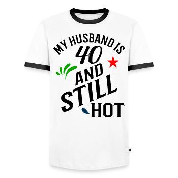 Mein Mann ist 40 und immer noch heiß - Männer Kontrast-T-Shirt - Weiß/Schwarz - Vorne - AI Model Female 172 light (172cm) & AI Model Male 178 dark (178cm)
