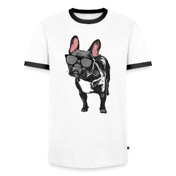 French bulldog - Men's Ringer Shirt - white/black - Front - AI Model Female 172 light (172cm) & AI Model Male 178 dark (178cm)