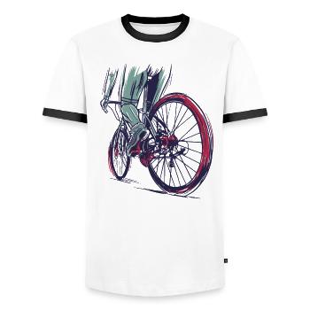 Vélo de course sprinter course cyclisme - T-shirt contrasté Homme - blanc/noir - Devant - AI Model Female 172 light (172cm) & AI Model Male 178 dark (178cm)