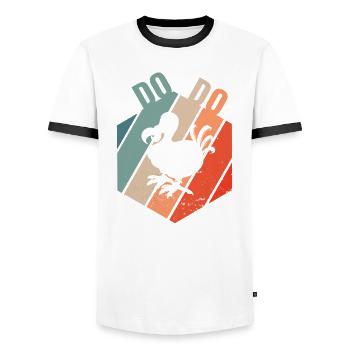 DODO Ice Age dinosaur retro - Men's Ringer Shirt - white/black - Front - AI Model Female 172 light (172cm) & AI Model Male 178 dark (178cm)