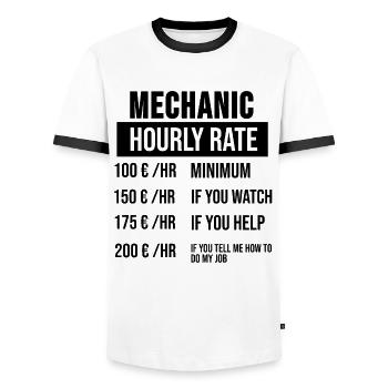 Mécanicien, artisan, plombier, salaire - T-shirt contrasté Homme - blanc/noir - Devant - AI Model Female 172 light (172cm) & AI Model Male 178 dark (178cm)