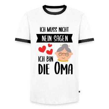 Ich muss nicht Nein Sagen Ich Bin Die Oma Spruch - Männer Kontrast-T-Shirt - Weiß/Schwarz - Vorne - AI Model Female 172 light (172cm) & AI Model Male 178 dark (178cm)