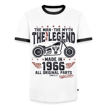 1966 Vintage homme mythe légende moto - T-shirt contrasté Homme - blanc/noir - Devant - AI Model Female 172 light (172cm) & AI Model Male 178 dark (178cm)