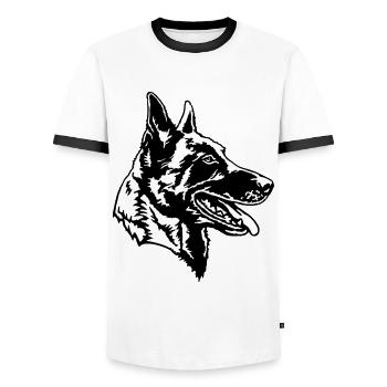 Malinois head male can be personalized - Men's Ringer Shirt - white/black - Front - AI Model Female 172 light (172cm) & AI Model Male 178 dark (178cm)