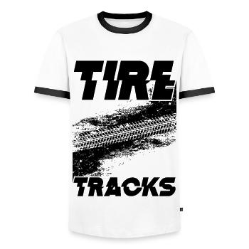Graphique des traces de pneus - T-shirt contrasté Homme - blanc/noir - Devant - AI Model Female 172 light (172cm) & AI Model Male 178 dark (178cm)