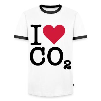 Ich liebe CO2 - Männer Kontrast-T-Shirt - Weiß/Schwarz - Vorne - AI Model Female 172 light (172cm) & AI Model Male 178 dark (178cm)