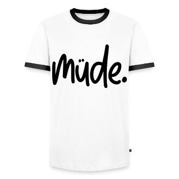 Müde - Männer Kontrast-T-Shirt - Weiß/Schwarz - Vorne - AI Model Female 172 light (172cm) & AI Model Male 178 dark (178cm)