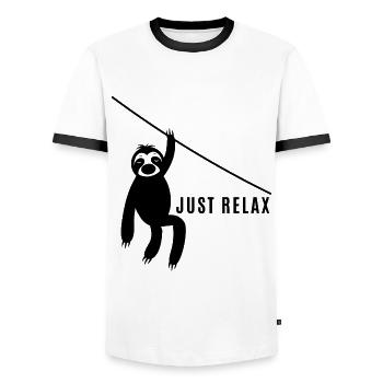 Sloth - Sloth / Relax - Chilling - Men's Ringer Shirt - white/black - Front - AI Model Female 172 light (172cm) & AI Model Male 178 dark (178cm)