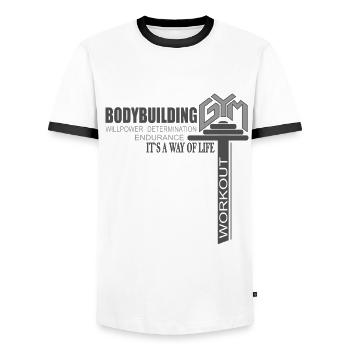 Gym Bodybuilding Fitness Workout Outfit - Men's Ringer Shirt - white/black - Front - AI Model Female 172 light (172cm) & AI Model Male 178 dark (178cm)