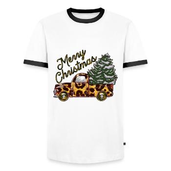 christmas truck, Merry Christmas Holiday - Men's Ringer Shirt - white/black - Front - AI Model Female 172 light (172cm) & AI Model Male 178 dark (178cm)