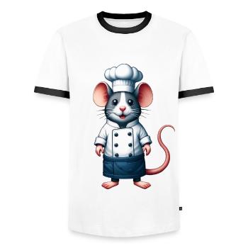Karikatur Ratte Maus Outfit Koch Küche - Männer Kontrast-T-Shirt - Weiß/Schwarz - Vorne - AI Model Female 172 light (172cm) & AI Model Male 178 dark (178cm)
