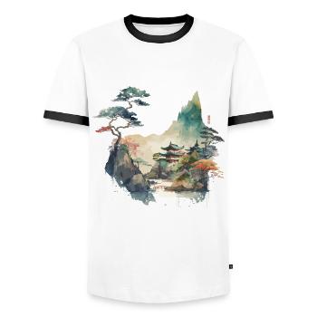 Paysage du temple - T-shirt contrasté Homme - blanc/noir - Devant - AI Model Female 172 light (172cm) & AI Model Male 178 dark (178cm)