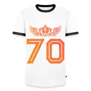 70 Number crown - Men's Ringer Shirt - white/black - Front - AI Model Female 172 light (172cm) & AI Model Male 178 dark (178cm)