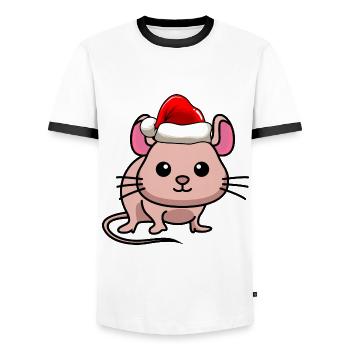 Mouse Comic Christmas - Men's Ringer Shirt - white/black - Front - AI Model Female 172 light (172cm) & AI Model Male 178 dark (178cm)
