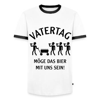 Vatertag – Bier Mit Uns (Bollerwagen / B) - Männer Kontrast-T-Shirt - Weiß/Schwarz - Vorne - AI Model Female 172 light (172cm) & AI Model Male 178 dark (178cm)