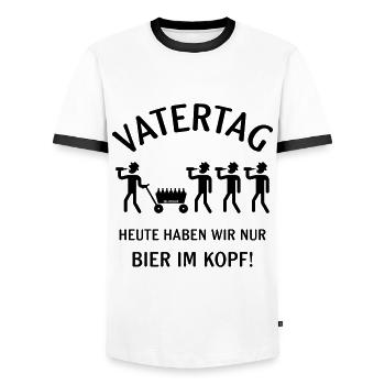 Vatertag – Bier Im Kopf (Bollerwagen / B) - Männer Kontrast-T-Shirt - Weiß/Schwarz - Vorne - AI Model Female 172 light (172cm) & AI Model Male 178 dark (178cm)