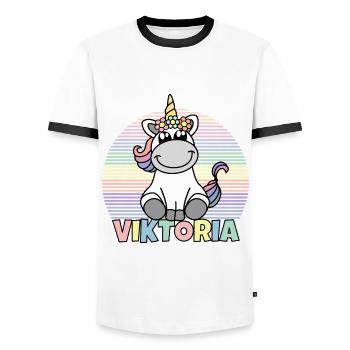 Viktoria Einhorn Name - Männer Kontrast-T-Shirt - Weiß/Schwarz - Vorne - AI Model Female 172 light (172cm) & AI Model Male 178 dark (178cm)
