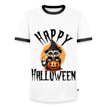 Halloween raton laveur mignon et effrayant Joyeux Halloween - T-shirt contrasté Homme - blanc/noir - Devant - AI Model Female 172 light (172cm) & AI Model Male 178 dark (178cm)