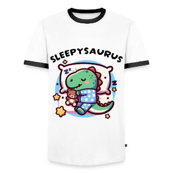 Sleepysaurus Official Sleep Outfit Chemise de nuit - T-shirt contrasté Homme - blanc/noir - Devant - AI Model Female 172 light (172cm) & AI Model Male 178 dark (178cm)