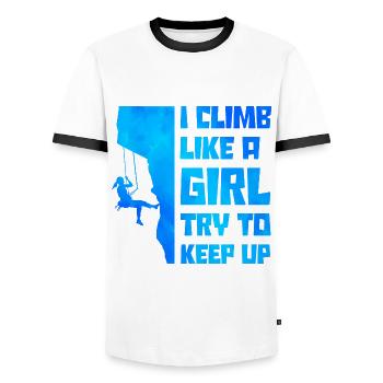 I Climb Like A Girl Try To Keep Up Bouldering Clim - Männer Kontrast-T-Shirt - Weiß/Schwarz - Vorne - AI Model Female 172 light (172cm) & AI Model Male 178 dark (178cm)