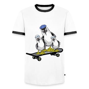 Nordic Seagulls Skater Skateboard Sailors Skate - Men's Ringer Shirt - white/black - Front - AI Model Female 172 light (172cm) & AI Model Male 178 dark (178cm)