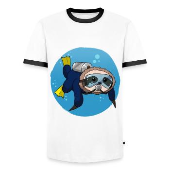 Scuba Diving Sloth Lazy Animal Diving I Gift - Men's Ringer Shirt - white/black - Front - AI Model Female 172 light (172cm) & AI Model Male 178 dark (178cm)