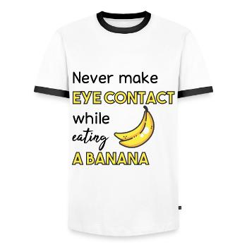 never make eye contact while eating a banana - Men's Ringer Shirt - white/black - Front - AI Model Female 172 light (172cm) & AI Model Male 178 dark (178cm)
