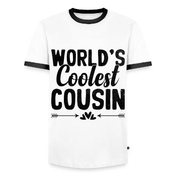 World's Coolest Cousin Family Reunion Cousins - Men's Ringer Shirt - white/black - Front - AI Model Female 172 light (172cm) & AI Model Male 178 dark (178cm)