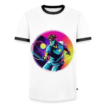 Tennis - Männer Kontrast-T-Shirt - Weiß/Schwarz - Vorne - AI Model Female 172 light (172cm) & AI Model Male 178 dark (178cm)