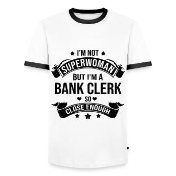 I'm Not A Superwoman But I'm A Bank Clerk So Close - Männer Kontrast-T-Shirt - Weiß/Schwarz - Vorne - AI Model Female 172 light (172cm) & AI Model Male 178 dark (178cm)