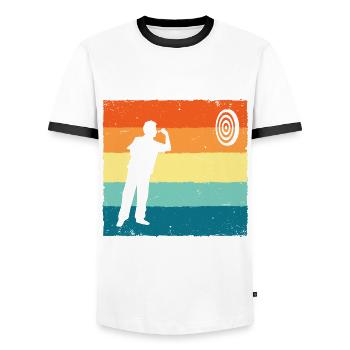 Retro Graphic Dart Player Darts Dartboard Bullseye - Men's Ringer Shirt - white/black - Front - AI Model Female 172 light (172cm) & AI Model Male 178 dark (178cm)