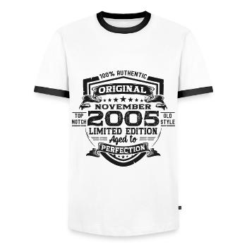 Original November 2005 17th Birthday Gift - Men's Ringer Shirt - white/black - Front - AI Model Female 172 light (172cm) & AI Model Male 178 dark (178cm)