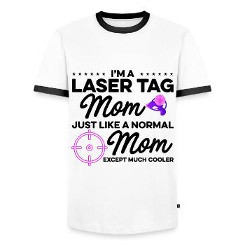 Im A Laser Tag Mom Just Like A Normal Mom Except M - Männer Kontrast-T-Shirt - Weiß/Schwarz - Vorne - AI Model Female 172 light (172cm) & AI Model Male 178 dark (178cm)