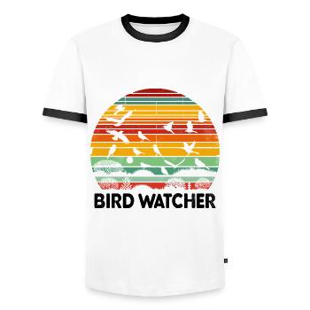 Bird Watcher Birds Birdwatching Birdwatcher Birder - Men's Ringer Shirt - white/black - Front - AI Model Female 172 light (172cm) & AI Model Male 178 dark (178cm)