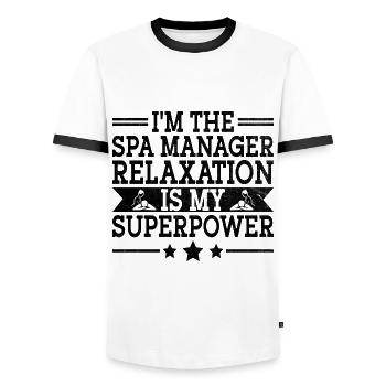 Gestionnaire de SPA Emploi Bien-être Drôle Gestion de SPA Sayi - T-shirt contrasté Homme - blanc/noir - Devant - AI Model Female 172 light (172cm) & AI Model Male 178 dark (178cm)