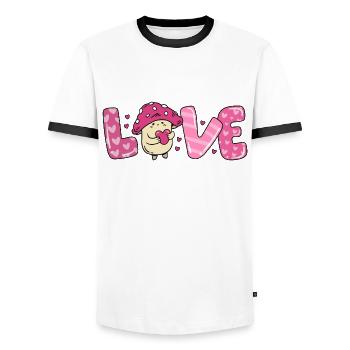Mushroom in love heart couples valentine's day - Men's Ringer Shirt - white/black - Front - AI Model Female 172 light (172cm) & AI Model Male 178 dark (178cm)