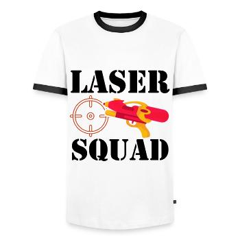 Squad Graphic Lasertag Player Lasertag Phaser Lase - Männer Kontrast-T-Shirt - Weiß/Schwarz - Vorne - AI Model Female 172 light (172cm) & AI Model Male 178 dark (178cm)