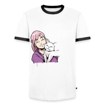 Cat Cat Lovers Cat Face - Men's Ringer Shirt - white/black - Front - AI Model Female 172 light (172cm) & AI Model Male 178 dark (178cm)